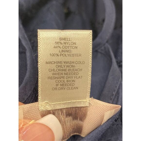 LOFT Lace Overlay Shift Dress Sz. 14 Tie Keyhole Back Navy Easter Weddin… - Picture 9 of 9